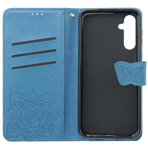 Cu clapetă pentru Samsung Galaxy M34 5G, Butterfly, albastru