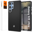 Carcasa Spigen pentru Samsung Galaxy S25 Ultra, Enzo Aramid MagSafe, carbon negru + 9H Tempered Glass