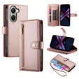 Cu clapetă pentru Xiaomi Poco X7 Pro 5G, Wallet Zipper Pocket, roz