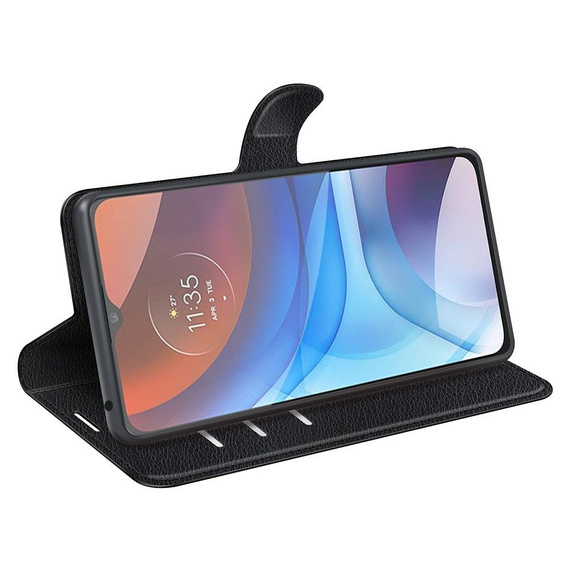 Cu clapetă pentru Motorola Moto E7 Power / E7i Power, Wallet Litchi Texture, negru