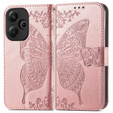 Cu clapetă pentru Xiaomi Poco F6, Butterfly, roz rose gold