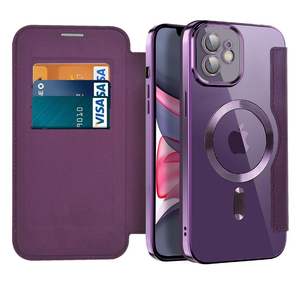 Cu clapetă pentru iPhone 11, RFID Wallet MagSafe CamShield, violet