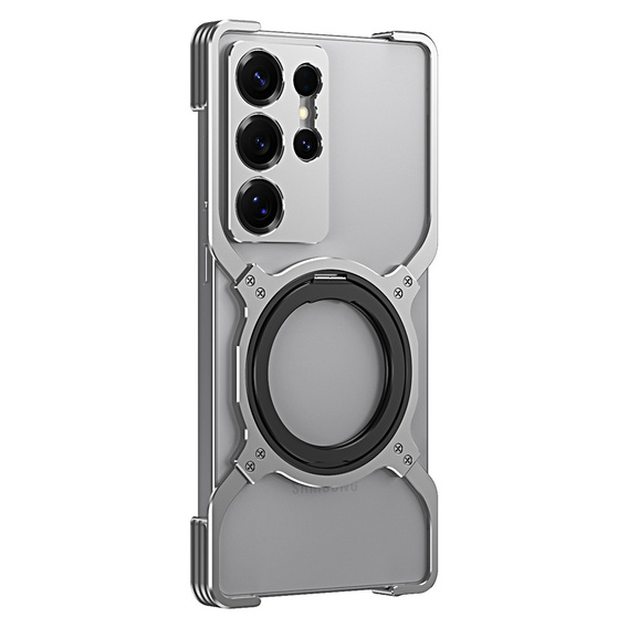 Carcasă pentru Samsung Galaxy S25 Ultra, Kickstand Bumper, cu capac pentru obiectiv, pentru MagSafe, de argint