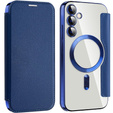 Cu clapetă pentru Samsung Galaxy S23 FE, RFID Wallet MagSafe CamShield, albastru închis