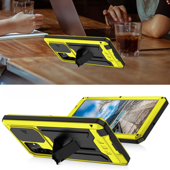 Husă blindată pentru Samsung Galaxy S22 Ultra, R-JUST CamShield Slide, galben