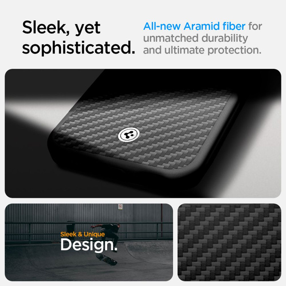 Carcasa Spigen pentru iPhone 16E, Enzo Aramid MagSafe, negru carbon + 9H Tempered Glass