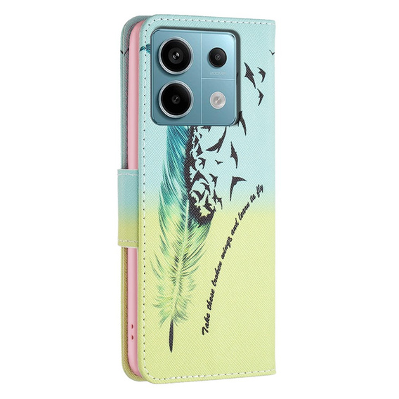 Cu clapetă pentru Xiaomi Redmi Note 13 Pro 5G, Wallet, Feather albastru / galben