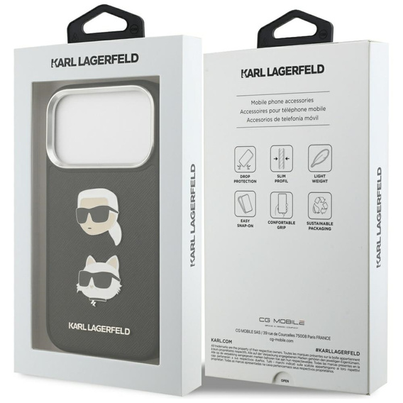 Karl Lagerfeld Grained Karl & Choupette Heads Pins & Logo Case pentru iPhone 17 Pro