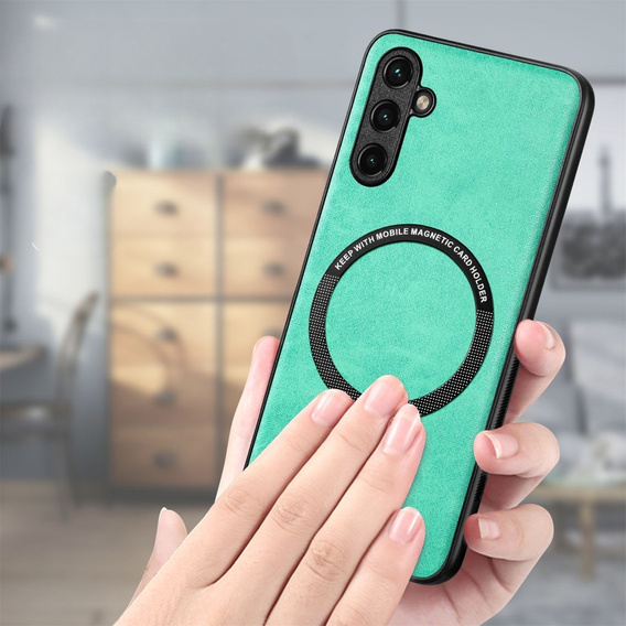 Huse pentru Samsung Galaxy A14 5G, Leather Hybrid MagSafe, verde