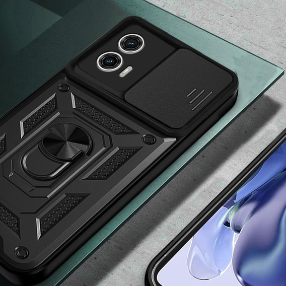 Husă blindată pentru Motorola Moto E14, CamShield Slide, negru