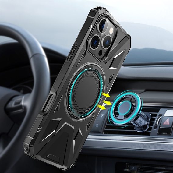 Carcasă pentru iPhone 16 Pro, blindată cu suport și placă pentru mâner, negru