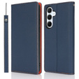 Cu clapetă pentru Samsung Galaxy S25+ Plus, Litchi Skin Grain, albastru închis