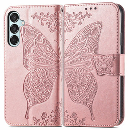 Cu clapetă pentru Samsung Galaxy M15 5G, Butterfly, roz rose gold