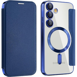 Cu clapetă pentru Samsung Galaxy S25 FE, RFID Wallet MagSafe CamShield, albastru închis
