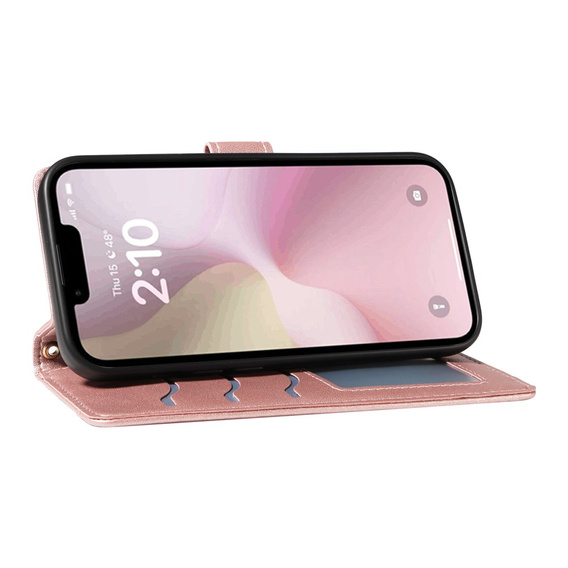 Husă cu clapetă pentru iPhone 16E, Rhombus Crossbody Leather, roz rose gold
