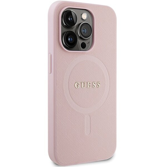 GUESS Huse pentru iPhone 14 Pro, Saffiano MagSafe, roz