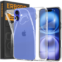 Husă pentru iPhone 16, ERBORD Slim, transparentă + sticlă 9H