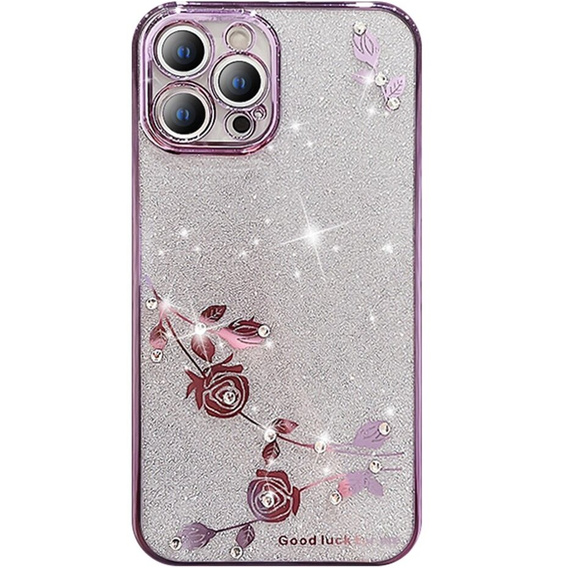 Husă pentru iPhone 14 Pro Max, Glitter Flower, violet