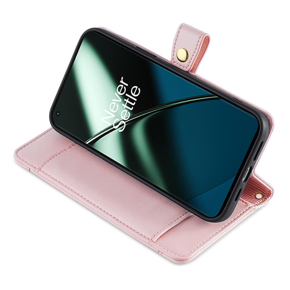 Cu clapetă pentru OnePlus 12 5G, Wallet Zipper Pocket, roz