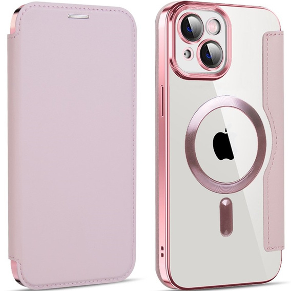 Cu clapetă pentru iPhone 14 Plus, RFID Wallet MagSafe CamShield, roz