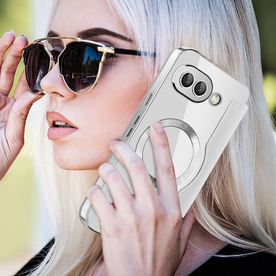 Cu clapetă pentru Google Pixel 9A, RFID Wallet MagSafe CamShield, de argint