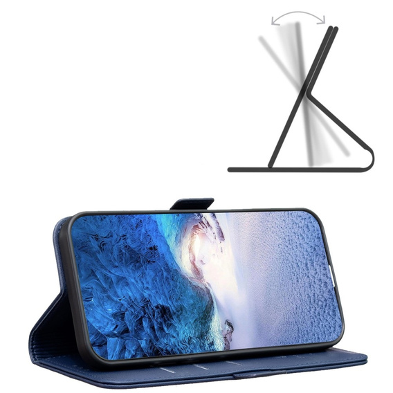 Cu clapetă pentru Samsung Galaxy A15, BINFEN Wallet, albastru + sticlă 9H