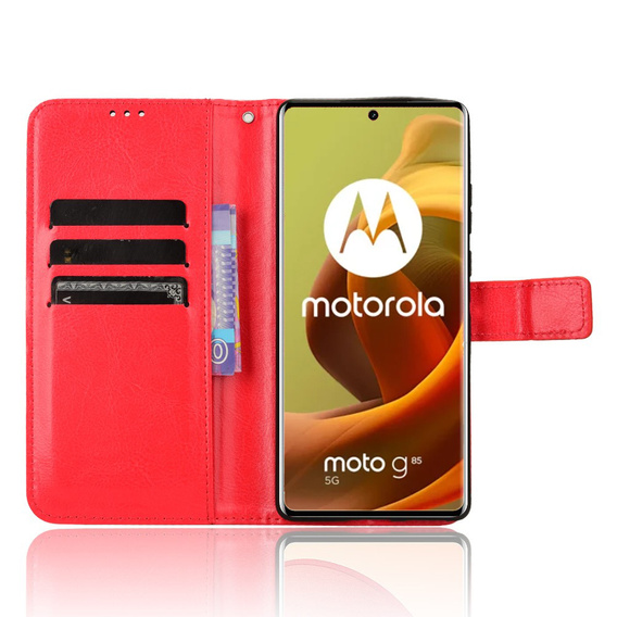 Cu clapetă pentru Motorola Moto G85, Crazy Horse Wallet, roșu