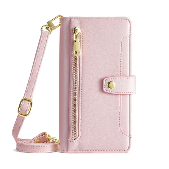 Cu clapetă pentru iPhone 15 Pro Max, Wallet Zipper Pocket, roz