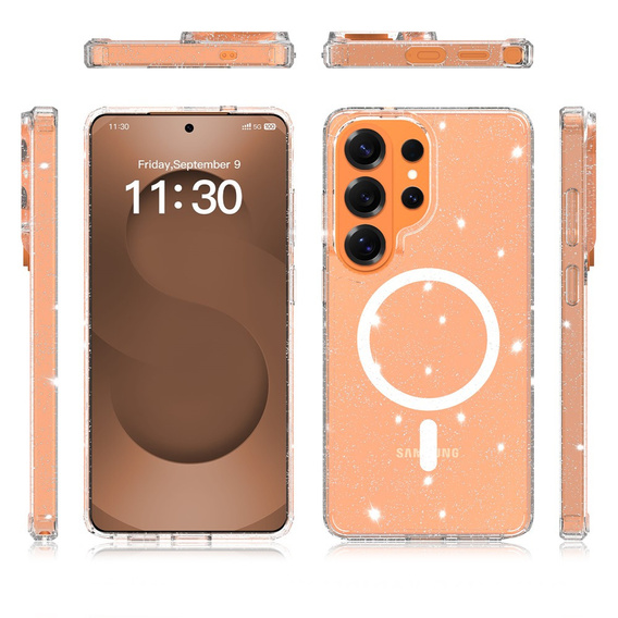 Husă cu sclipici, pentru MagSafe pentru Samsung Galaxy S26 Ultra, transparentă