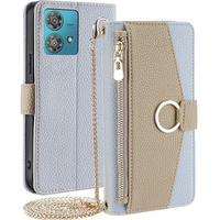 Carcasă flip pentru Motorola Edge 40 Neo 5G, Wallet Zipper Pocket, cu oglindă, albastru