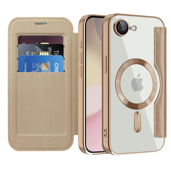 Cu clapetă pentru iPhone 16E, RFID Wallet MagSafe CamShield, de aur
