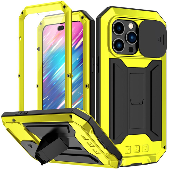 Husă pentru iPhone 14 Pro, R-JUST CamShield Slide, armată, galben / negru