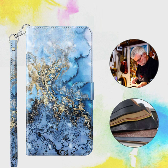 Cu clapetă pentru Oppo A17, Wallet, Marble albastru