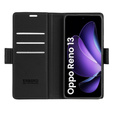 Husă pentru Oppo Reno 13, ERBORD Glossy Litchi, portofel cu clapetă, negru