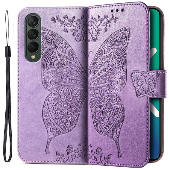 Cu clapetă pentru Samsung Galaxy Z Fold 4 5G, Butterfly, violet