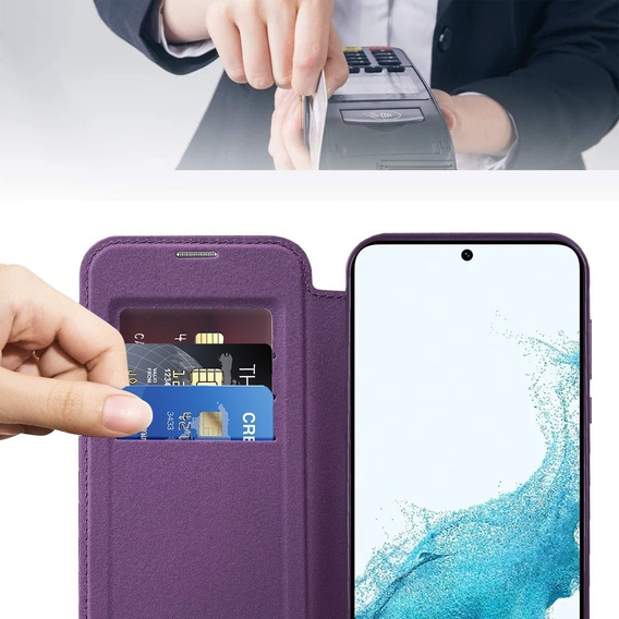 Cu clapetă pentru Samsung Galaxy S22 5G, RFID Wallet MagSafe CamShield, violet