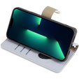 Carcasă flip pentru iPhone 15, Wallet Zipper Pocket, cu oglindă, albastru