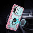 Husă pentru Samsung Galaxy A56 5G, KickStand Camera Lens, verde / roz
