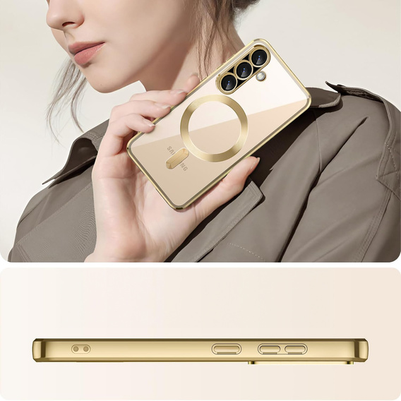 Husă pentru Samsung Galaxy A56, Electro MagSafe, de aur + Sticlă pentru ecran