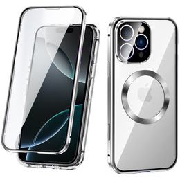 Carcasa Magnetic Dual Glass MagSafe pentru iPhone 16 Pro Max, de argint