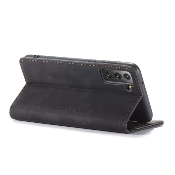 Husa CASEME pentru Samsung Galaxy S21 FE, Leather Wallet Case, negru