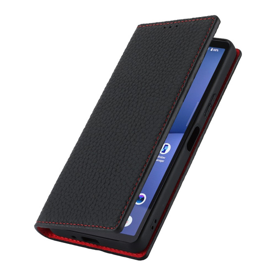 Cu clapetă pentru Sony Xperia 10 V, Litchi Skin Grain, negru