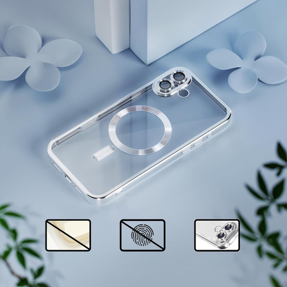 Husă pentru iPhone 16 Plus, Electro MagSafe, de argint + Sticlă pentru ecran
