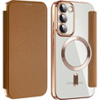 Cu clapetă pentru Samsung Galaxy S23, Wallet, MagSafe, maro