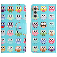 Cu clapetă pentru Samsung Galaxy M15 5G, Wallet, Owls albastru