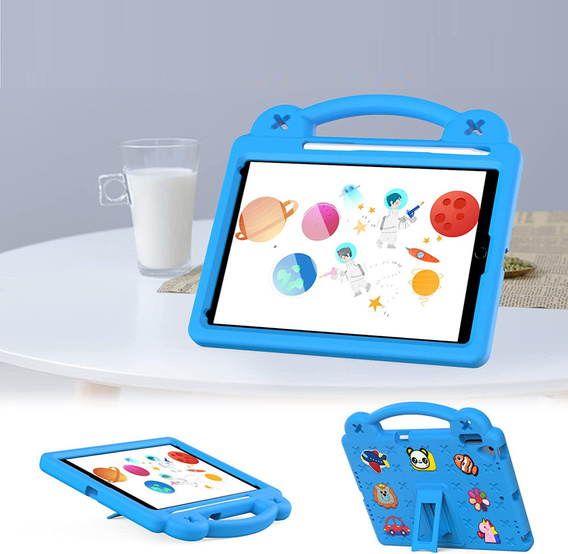 Husă pentru copii pentru iPad 10.2" 2021/2020/2019 (9/8/7 gen.) / Air 10.5" 2019 (3 gen.), Cute Patterns, cu suport, albastru