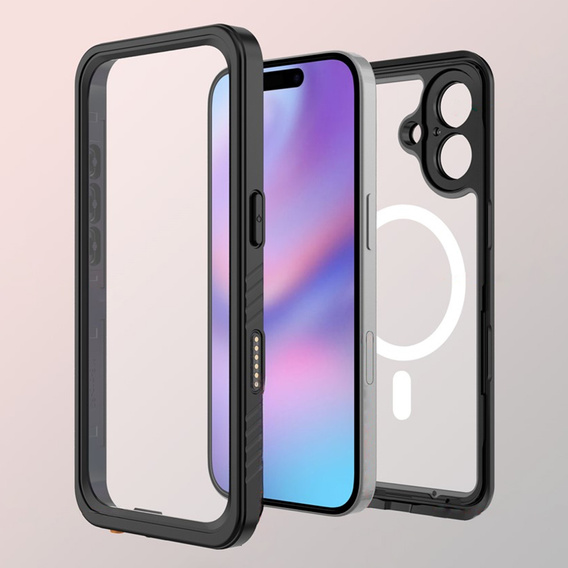 Carcasă Redpepper pentru iPhone 17, impermeabilă IP68, pentru MagSafe, transparentă cu laturi negre