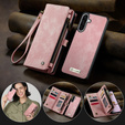 Husă CASEME pentru Samsung Galaxy A56 5G, Retro Leather Wallet, cu curea de umăr, roz