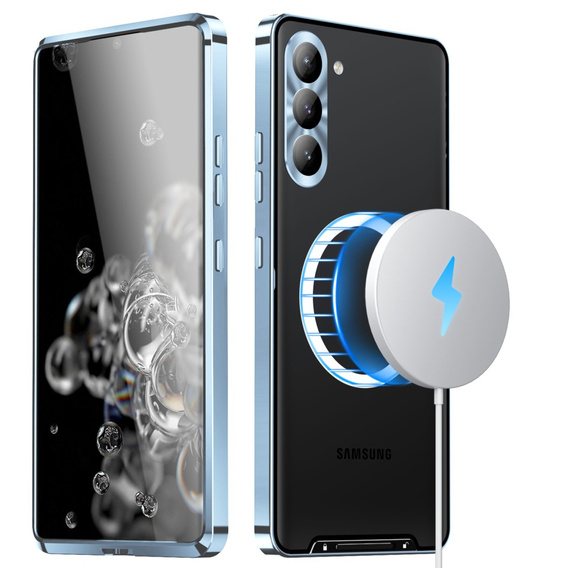Carcasă de protecție pentru camera foto pentru Samsung Galaxy S23, CamShield MagSafe, transparent / albastru