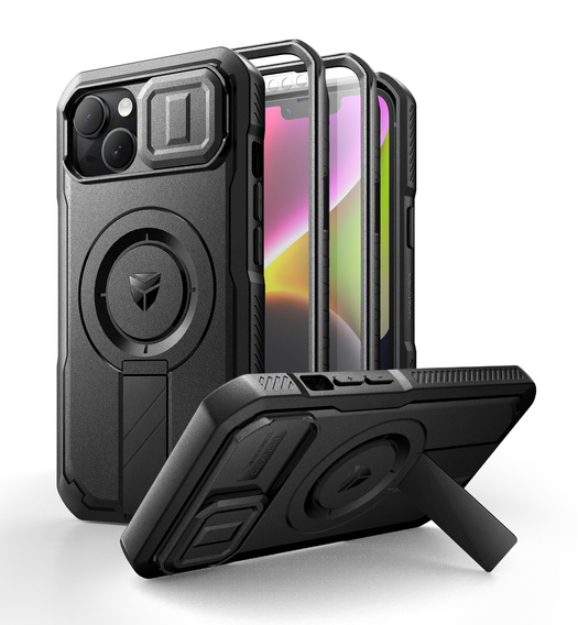Husă blindată pentru iPhone 13 / iPhone 14, Dexnor CamProtect MagSafe, negru (Două rame)